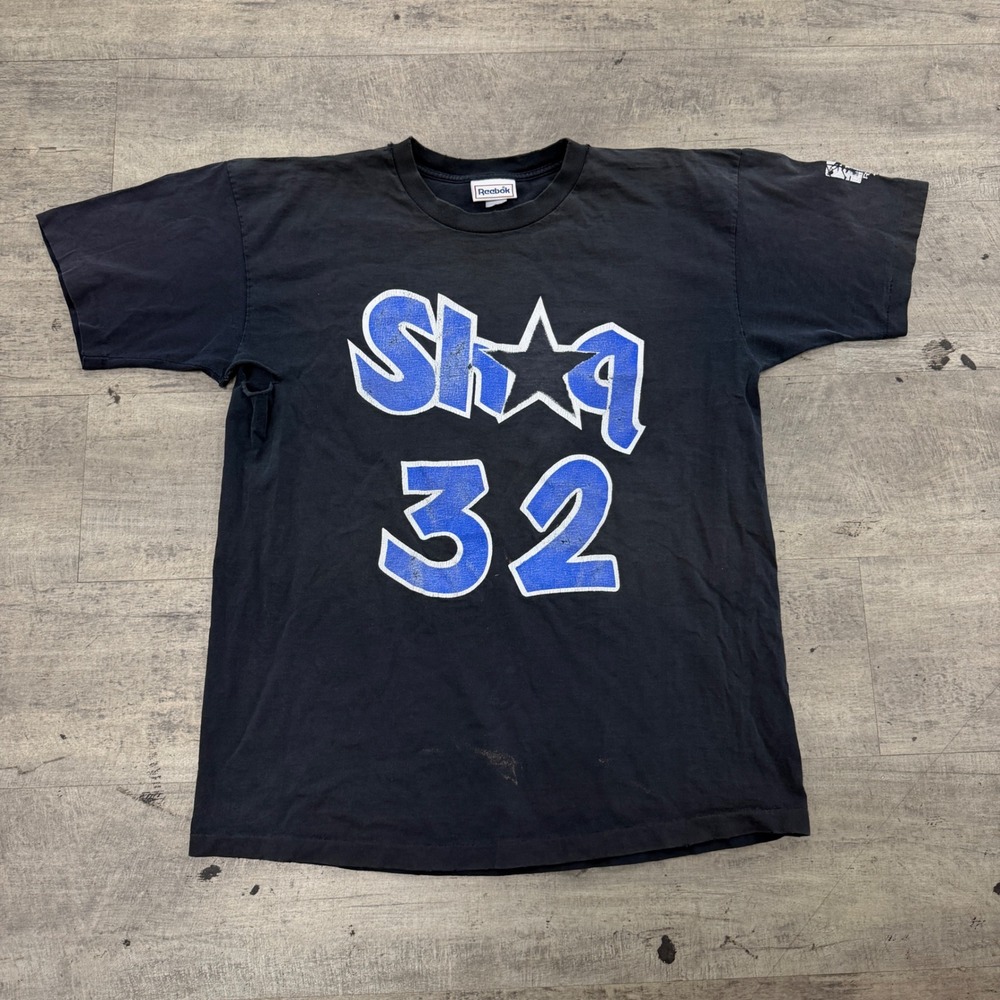 Reebok‎ T-Shirt Mens XL Black Shaq 32 Vintage 90s Orlando Magic Distressed